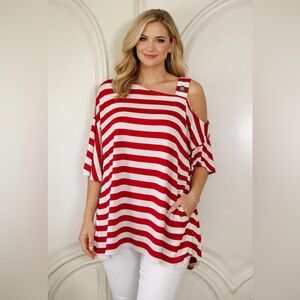 Red and White Striped Woman’s Top. NWT Size L